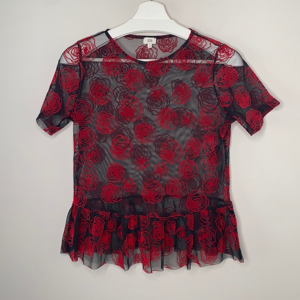 River Island Mesh Roses Peplum Top